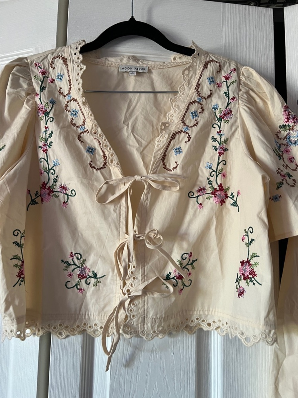 Moon River Cream Embroidered Midi Skirt & Top Set - Floral Detail - Picture 5 of 14